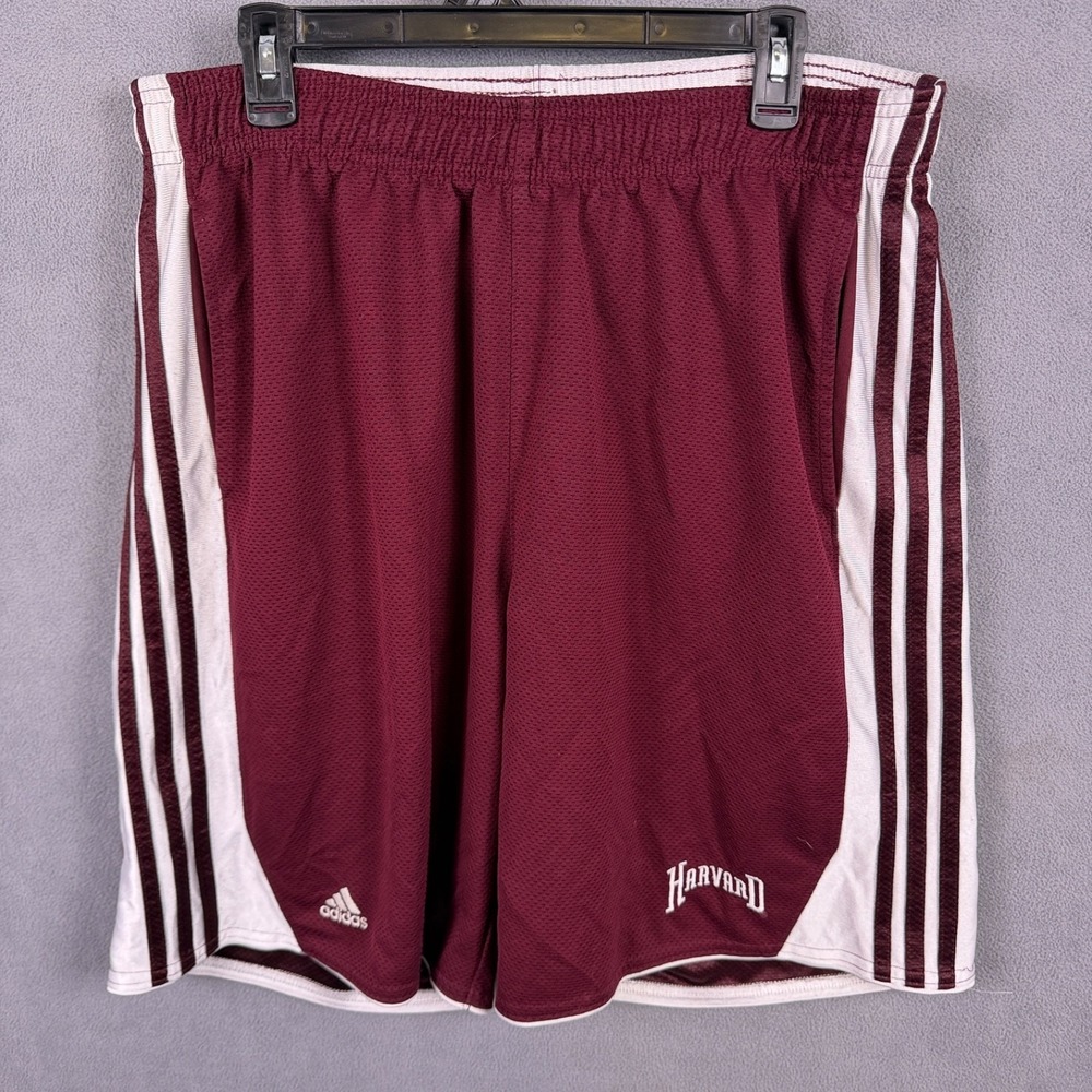 Adidas Mens XL Harvard NCAA Pull On Training Shorts 3‎ Stripe Maroon Ivy League